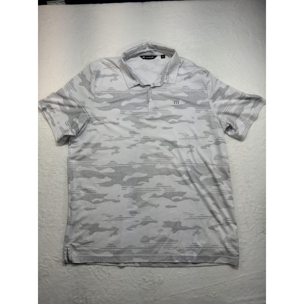 Travis Mathew Polo Shirt Mens‎ 3XL White Camo Golf Performance Short Sleeve